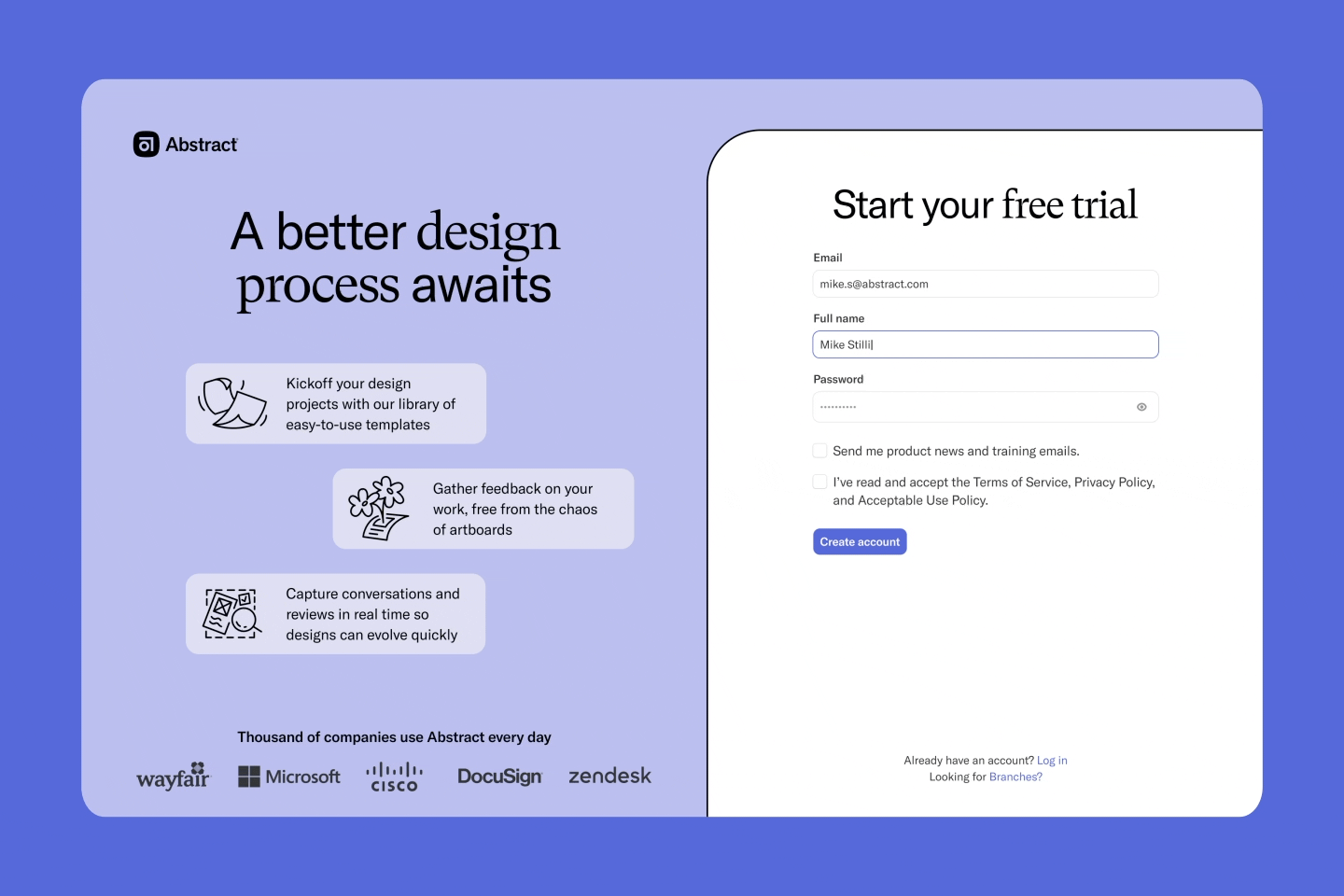 A signup flow Mike designed for Abstract